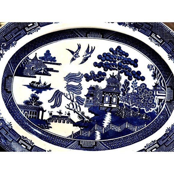 Johnson Bros Willow Pattern Blue White Ironstone Dinner Platter 12" England Gift - Picture 3 of 5